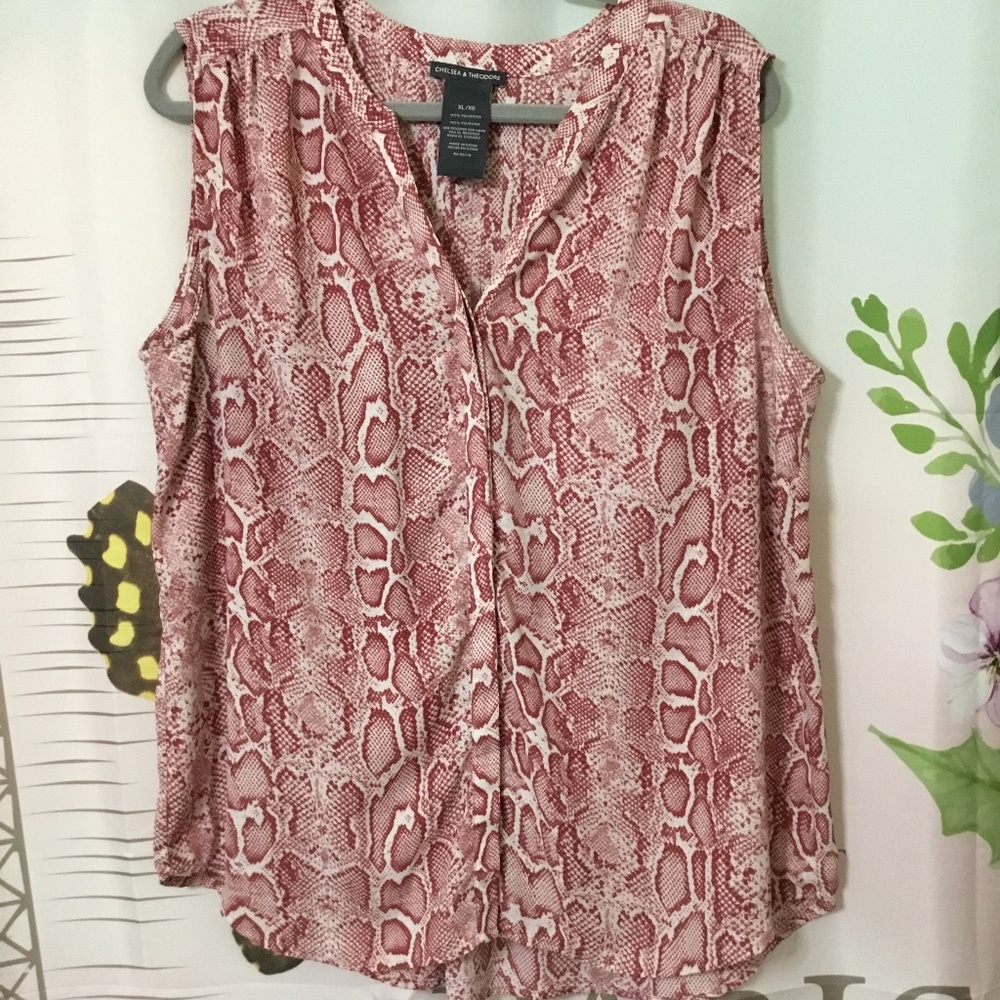 🛍️Chelsea & Theodore~Women's Pink & Red Sleeveless Blouse~Size XL